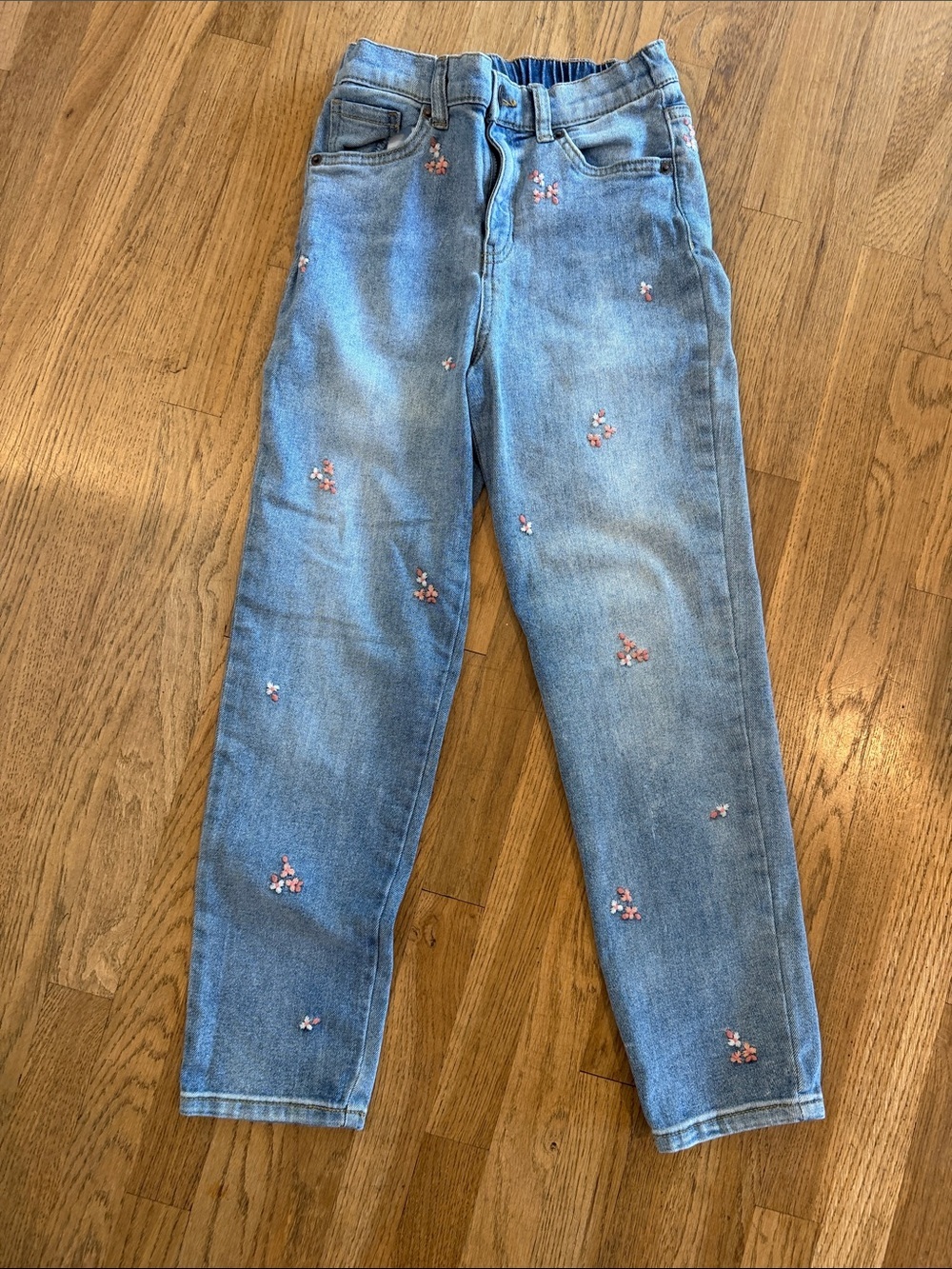 Cat & Jack Light Blue Skinny Jeans with Pink Floral Embroidery girls size 10